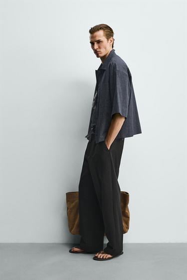 CHEMISE COUPE BOXY À CARREAUX - Bleu marine de Zara - Image 3