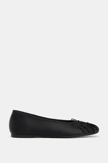 SATIN BALLET FLATS WITH BOW - Black by Zara