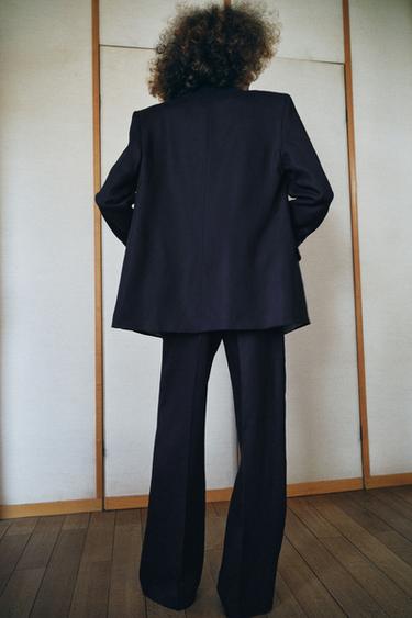 LINEN BLEND STRAIGHT-LEG TROUSERS - Navy blue by Zara - Image 2