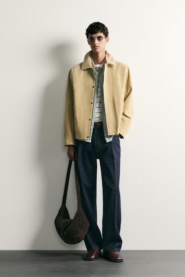 CAZADORA PIEL ANTE BOLSILLOS - Khaki claro de Zara - Imagen 0