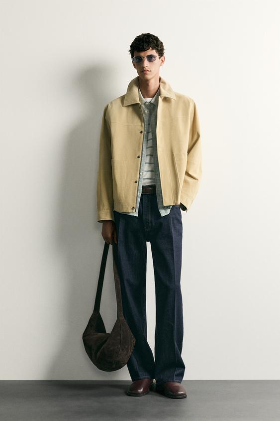CAZADORA PIEL ANTE BOLSILLOS - Khaki claro de Zara - Imagen 0