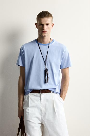 CONTRAST NECK RELAXED FIT T-SHIRT — LIGHT BLUE 2