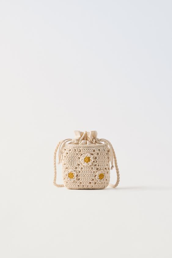FLORAL CROCHET BUCKET BAG Ecru White ZARA UAE Dubai/Sharjah/Ajman