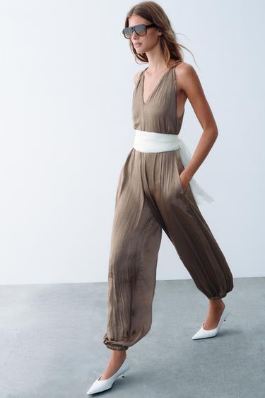 Zara SATIN JUMPSUIT - Brown / Taupe