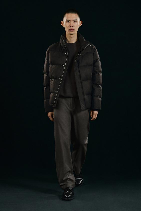 Zara 100% WOOL HIGH NECK DOWN JACKET - Leopard / Gray - Image 0