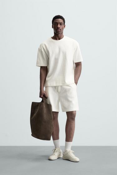 TEXTURED JOGGER BERMUDA SHORTS - Oyster-white by Zara - Image 0
