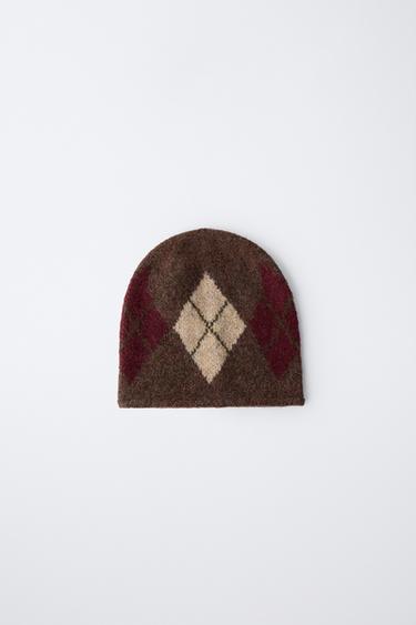 Zara DIAMOND KNIT HAT - Brown - Image 0