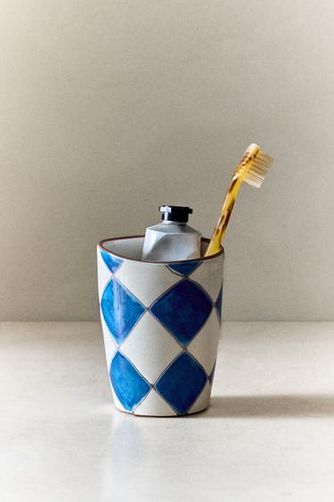 VERRE BROSSE À DENTS CÉRAMIQUE LOSANGES BLEUS - Bleu / Blanc de Zara - Image 4