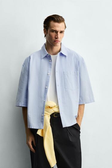BOXY FIT SHIRT WITH POCKET - Sky blue by Zara