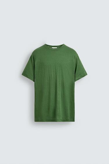 CAMISETA REGULAR FIT MEZCLA LINO - Verde de Zara
