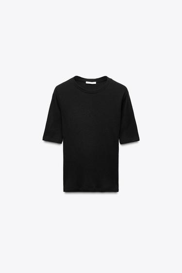 100% SOFT WOOL T-SHIRT - Black by Zara - Image 2