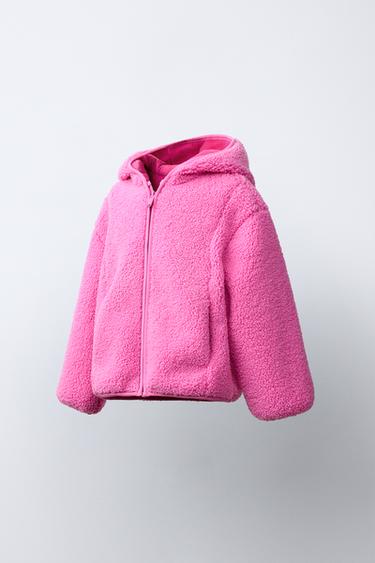 Zara HOODED FLEECE JACKET - Fuchsia