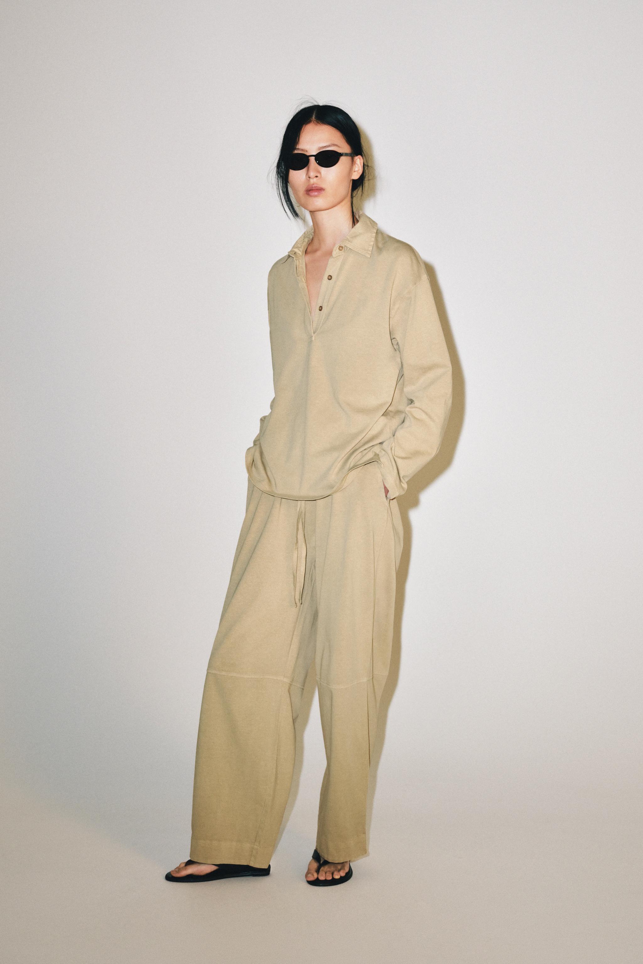 OVERSIZED COTTON POLO SHIRT — taupe brown (alternate view)