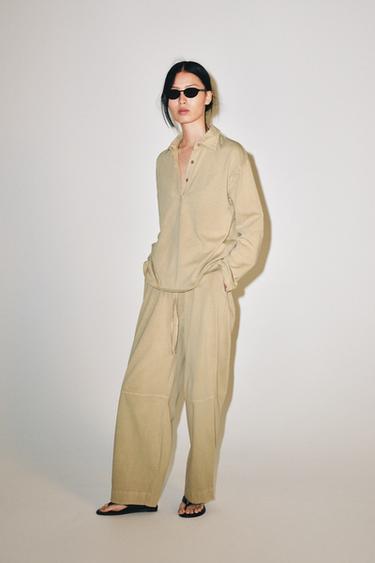 OVERSIZE COTTON POLO SHIRT - camel by Zara
