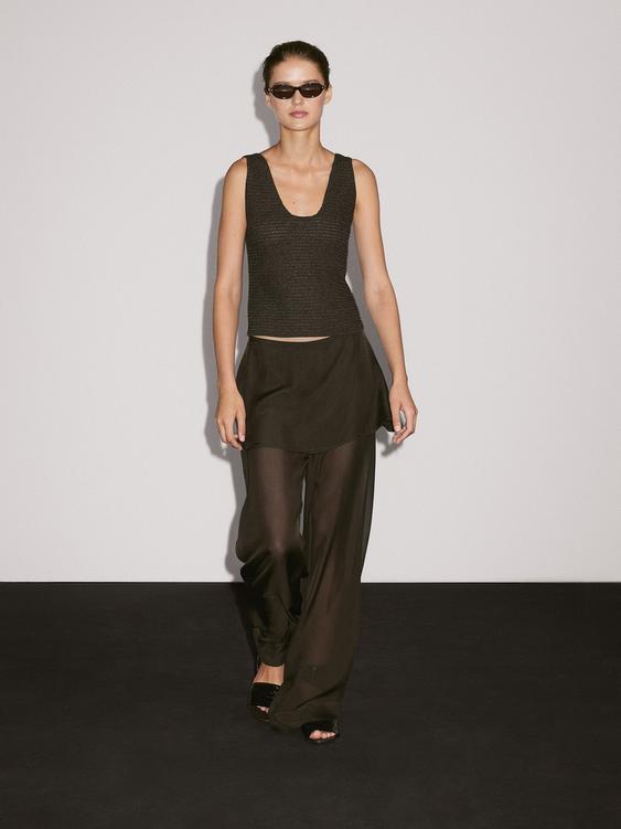 Flowing contrast silk trousers