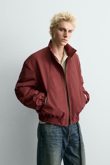 CAZADORA CORTAVIENTOS ACOLCHADA CUADROS - Rojo oscuro de Zara