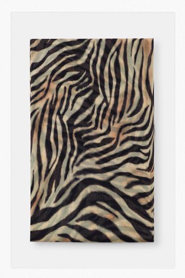 ANIMAL PRINT MODAL SILK SCARF - Beige by Zara