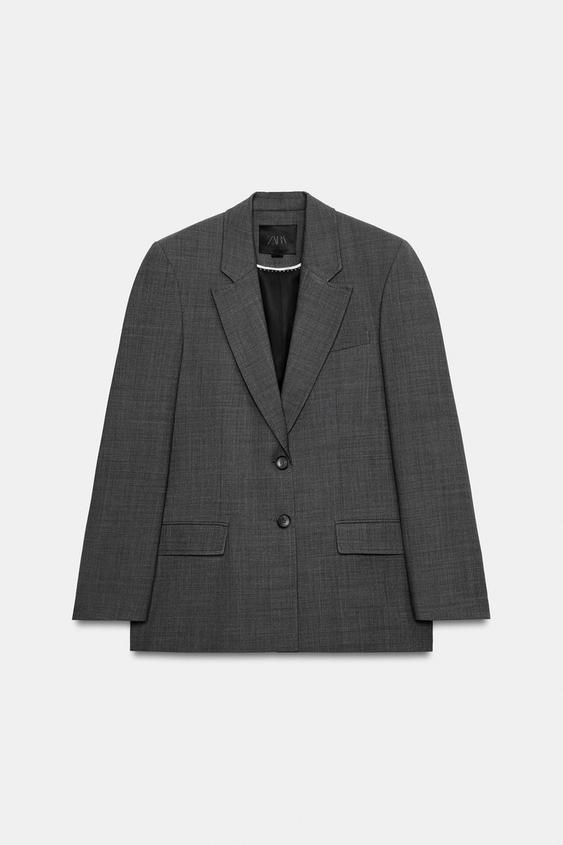 ZW COLLECTION ウール混ストレートブレザー - グレーマール | ZARA 