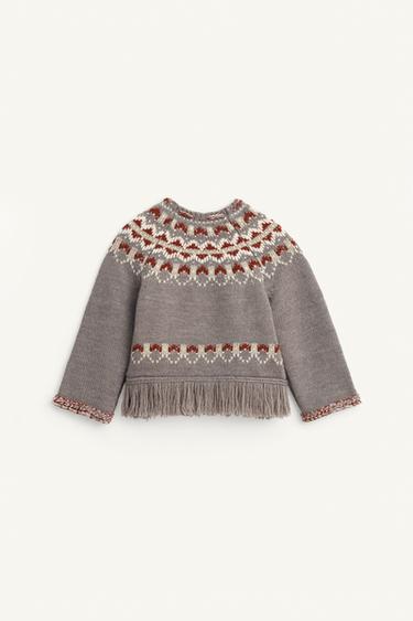 PULL PONCHO À FRANGES AVEC LAINE ÉDITION LIMITÉE - Gris chiné de Zara - Image 6