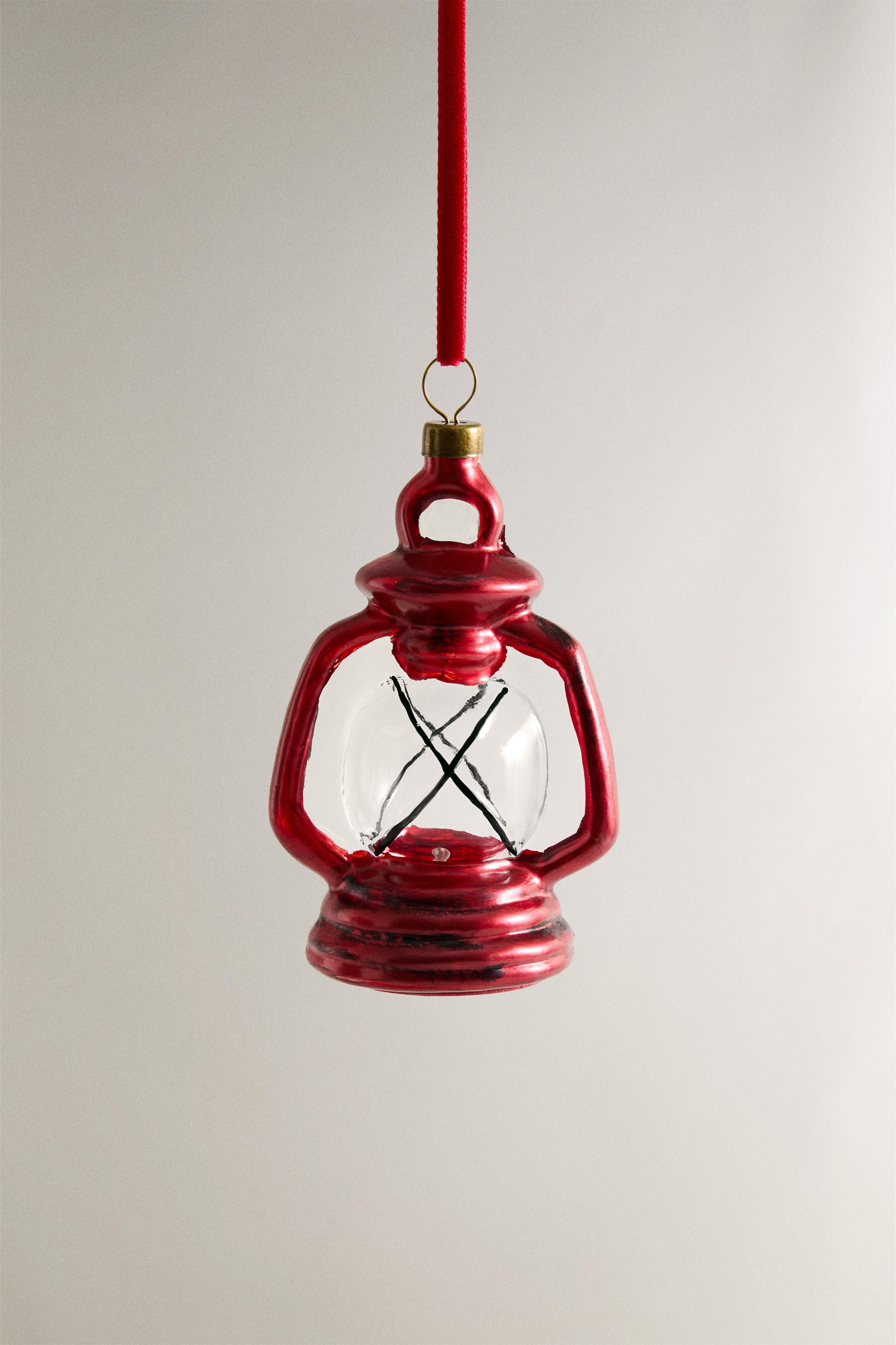 RED LANTERN WITH LIGHT CHRISTMAS TREE ORNAMENT