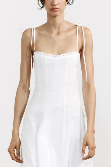 ROBE MI-LONGUE EN POPELINE À VOLANTS - Blanc de Zara - Image 2