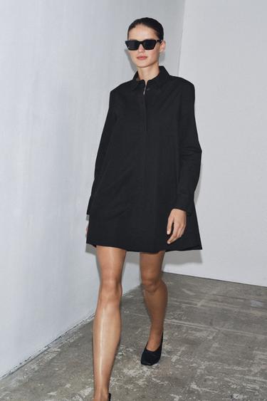 ROBE CHEMISE EN POPELINE ZW COLLECTION - Noir de Zara