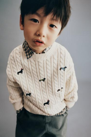 Zara 小狗刺繡針織衫 - 裸色
