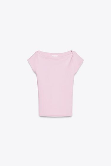 CAMISETA CUELLO BARCO - Rosa de Zara