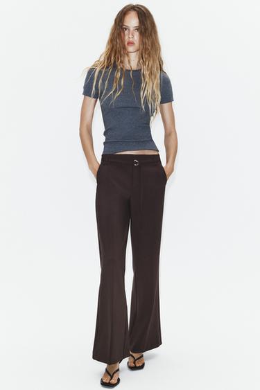 PANTALÓN CINTURÓN - Granate oscuro de Zara
