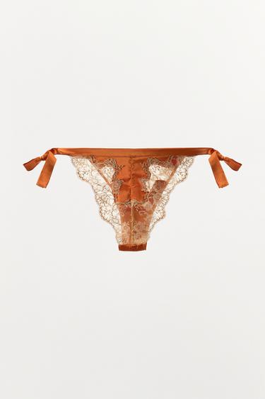 CULOTTE SATINÉ À NŒUDS ET DENTELLE - blanc-orange de Zara - Image 6