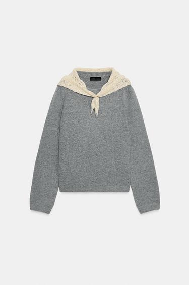 JUMPER WITH CONTRAST HANDKERCHIEF - Grey marl by Zara