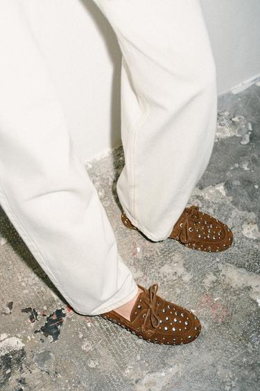 STUDDED SPLIT SUEDE DECK SHOES - Brown by Zara