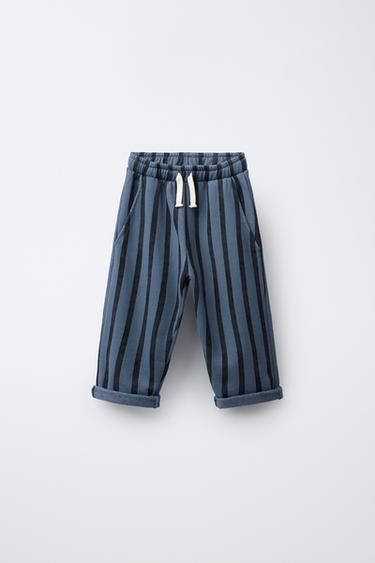 מכנסי BAGGY מבד קטיפה עם פסים - כחול/שחור של Zara - תמונה 0