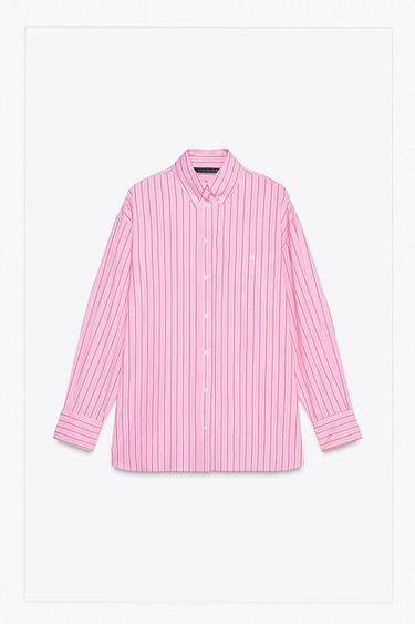 Zara OVERSIZED STRIPED SHIRT - Pink