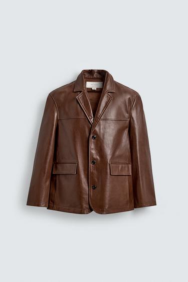 RELAXED FIT LEATHER BLAZER - Brown by Zara - Image 6