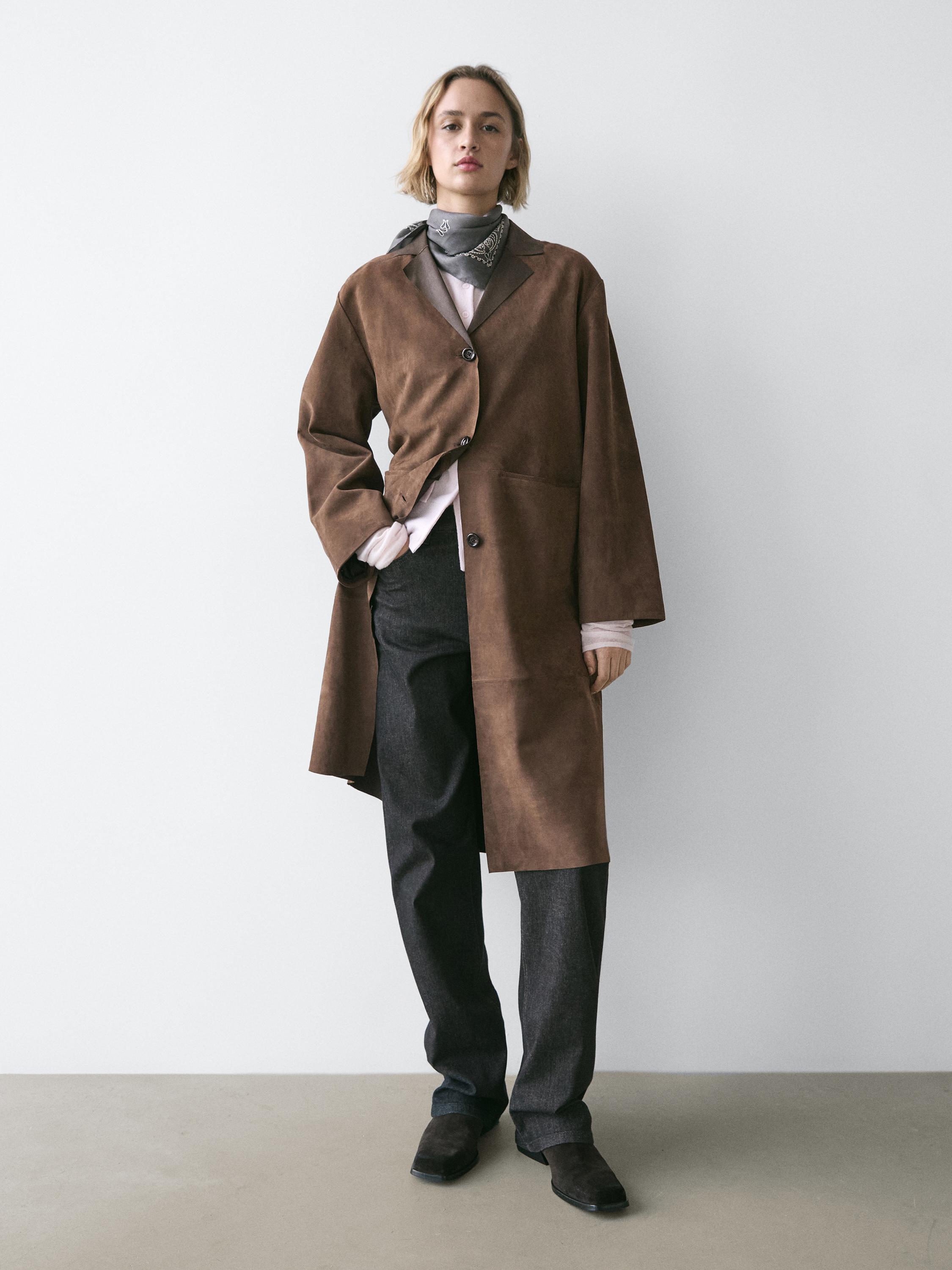 Long suede leather coat