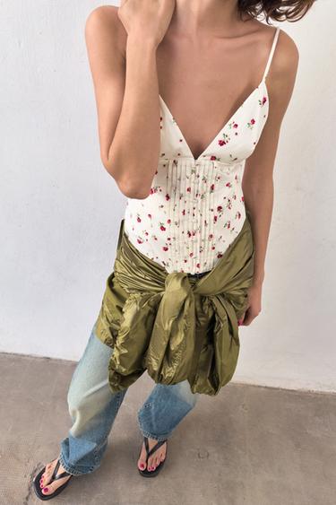 PLEATED STRAPPY TOP - Ecru / Red by Zara