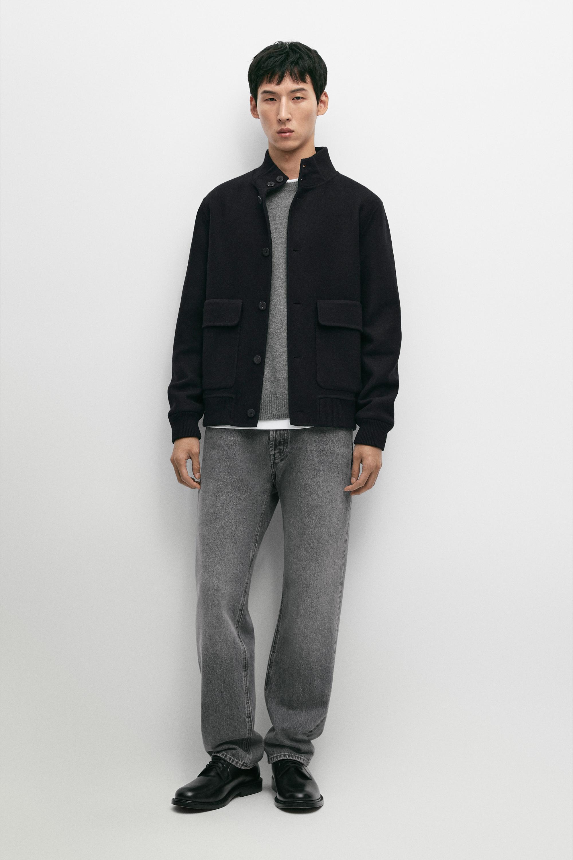 Wool blend pocket detail bomber jacket