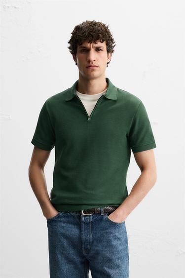 POLOSHIRT MIT KRAGEN UND REISSVERSCHLUSS - Grün von Zara