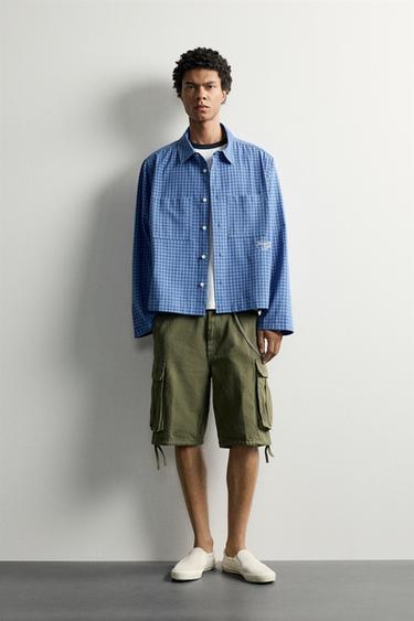 CONTRAST EMBROIDERY CHECK SHIRT - Blue by Zara - Image 0