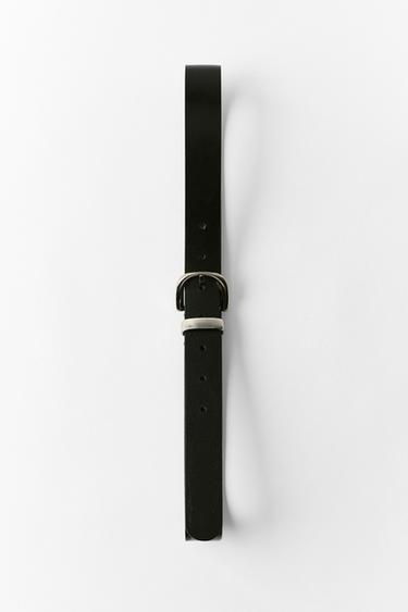 Zara 100% LEATHER BELT WITH METAL BUCKLE - Black