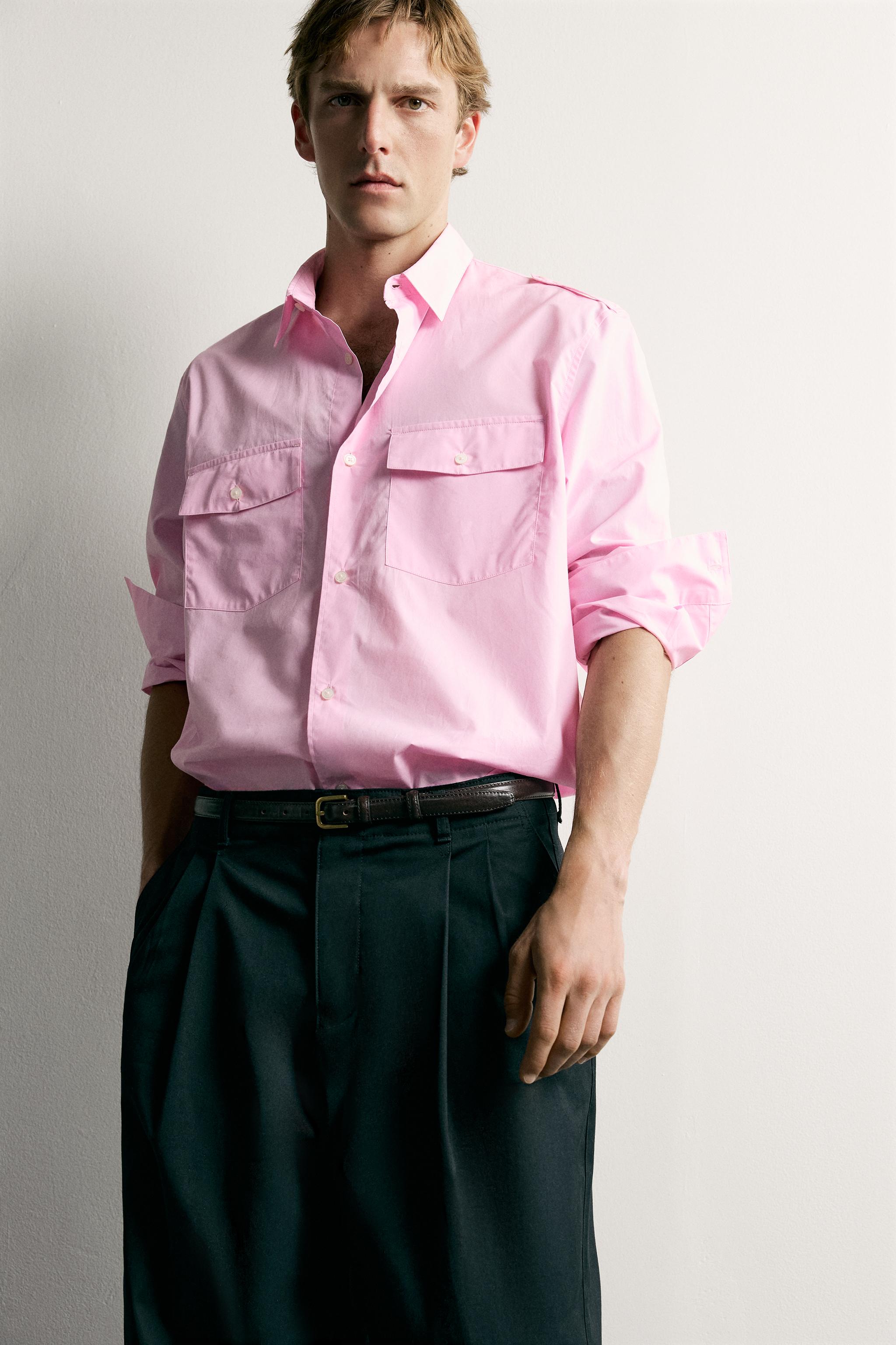 Мужские рубашки Zara RELAXED FIT TAB DETAIL SHIRT — фото 6