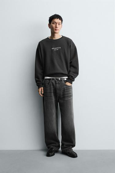 Zara PRINTED TEXT SWEATSHIRT - Dark anthracite - Image 0
