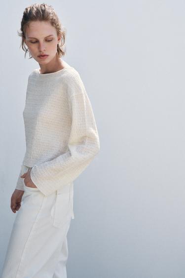 TEXTURED TIE TOP - Oyster-white by Zara