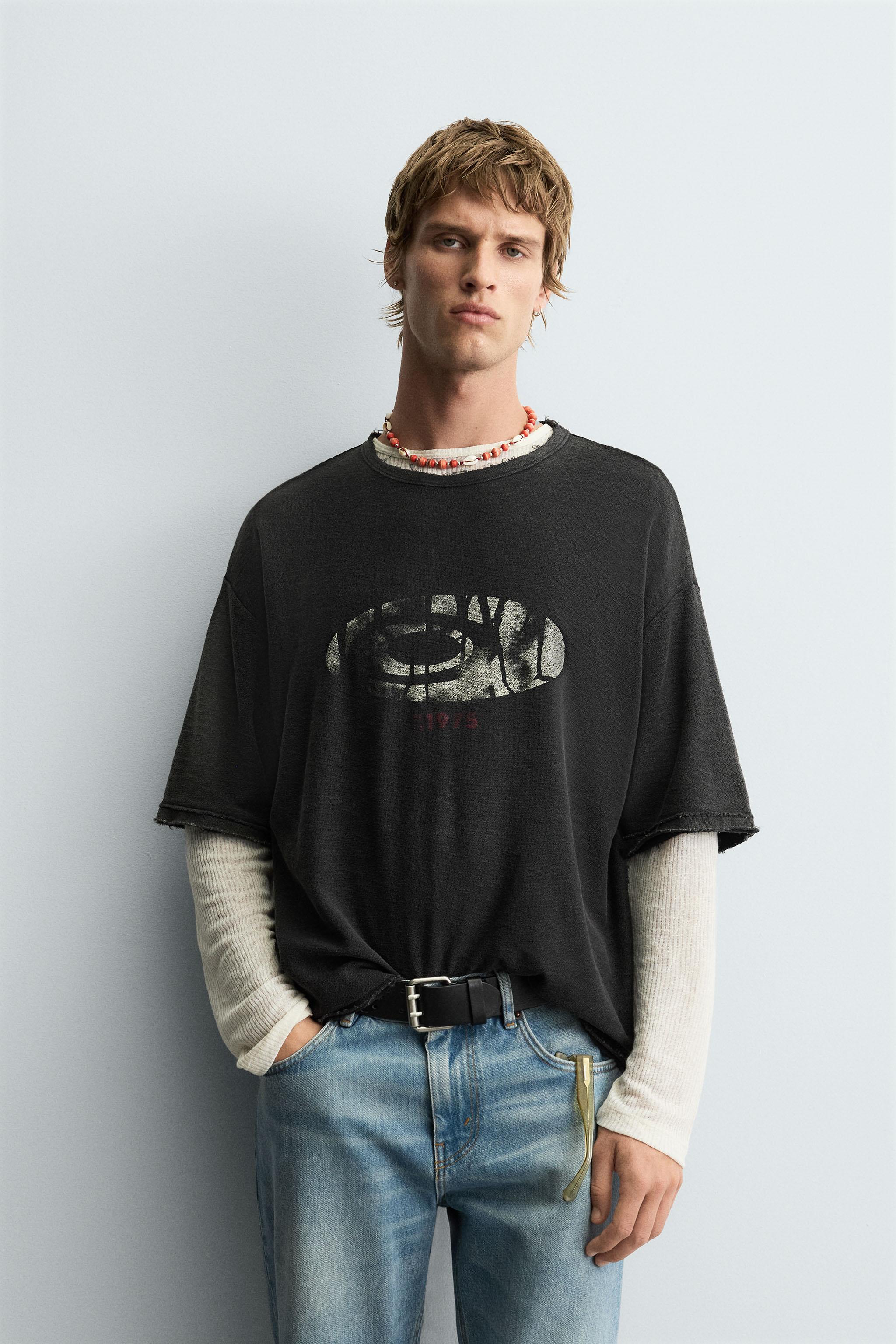 WASHED PRINT KNIT T-SHIRT - Black | ZARA United States