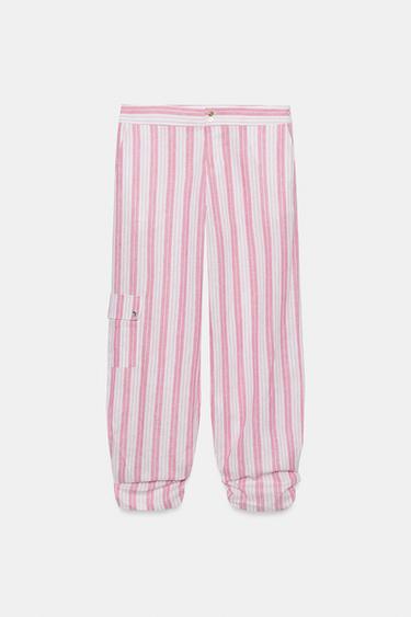 PANTALON À RAYURES ET PLIS - Rose / Blanc de Zara - Image 2