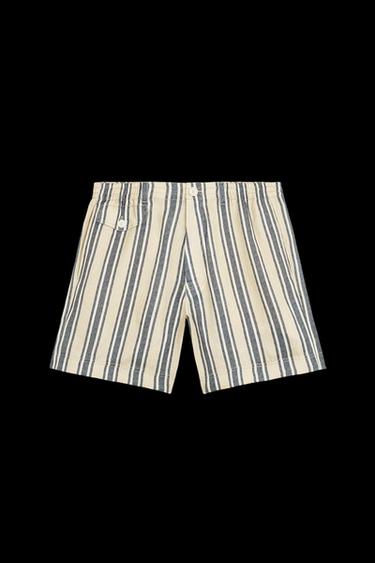 Zara STRPD SHORTS - Ecru / Blue - Image 0