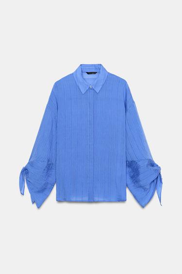 STRIPED SHIRT WITH BOWS - Blue by Zara
