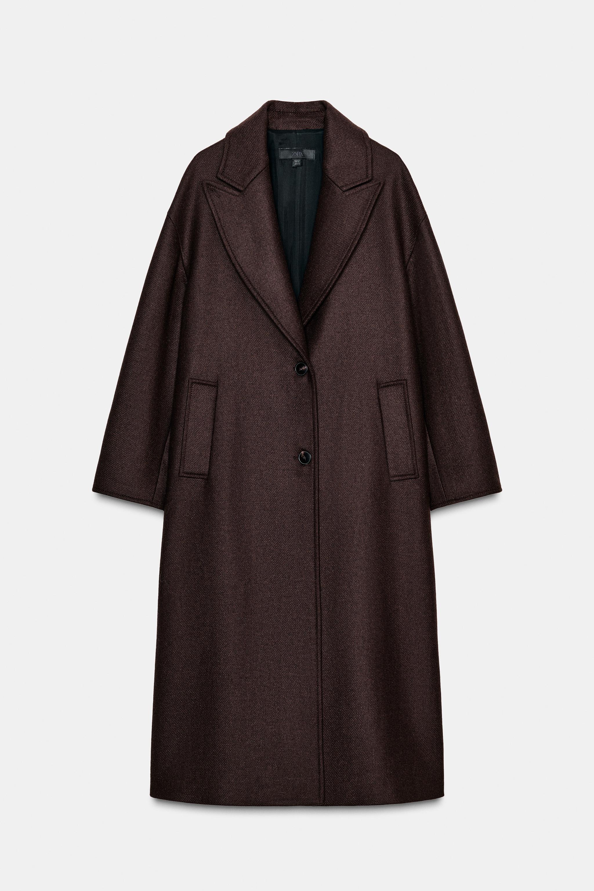 フェイクレザーコンビ襟コート - ブラウン | ZARA Japan / 日本