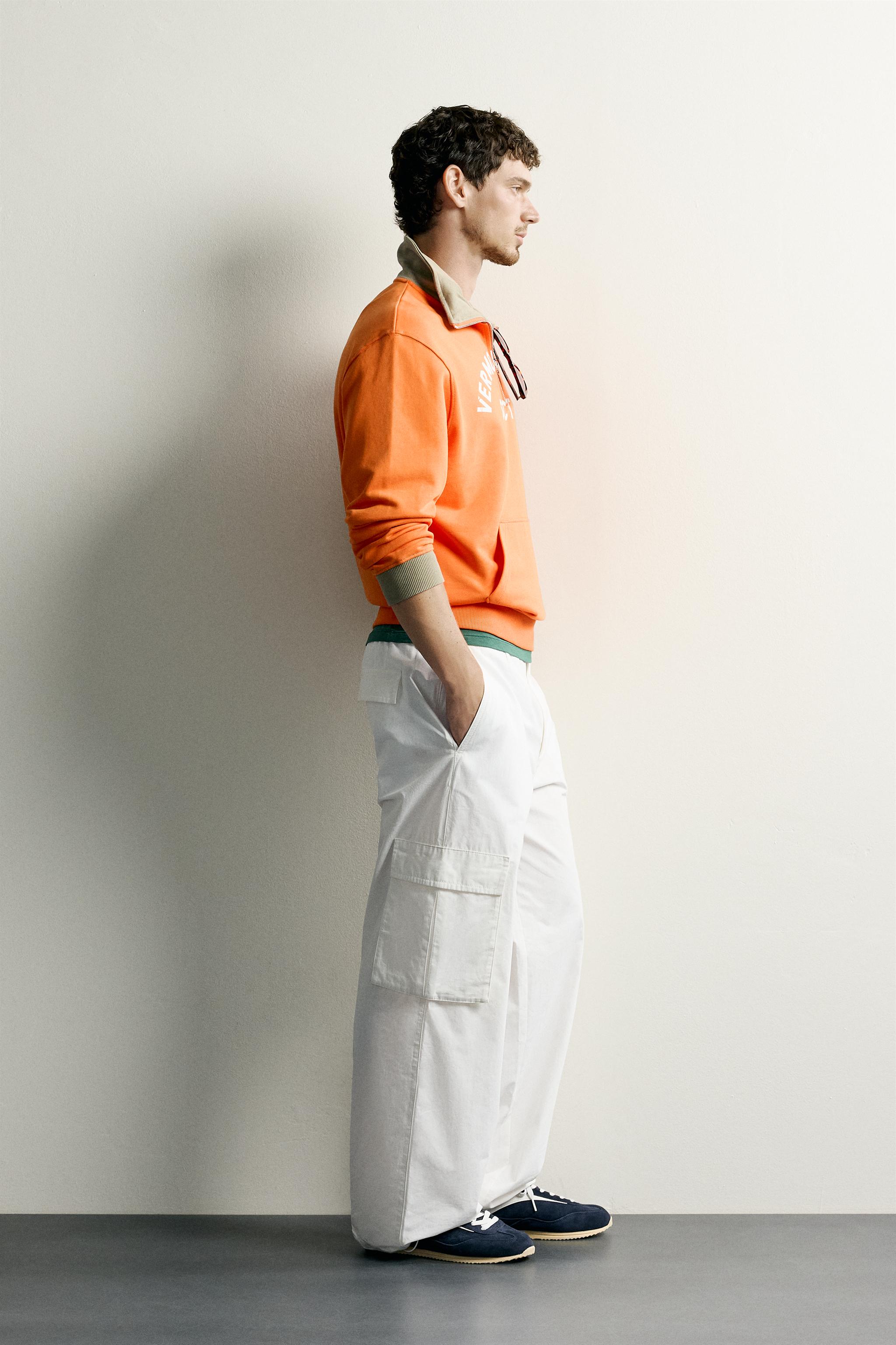 Мужские худи Zara CONTRAST TEXT QUARTER-ZIP SWEATSHIRT — фото 4